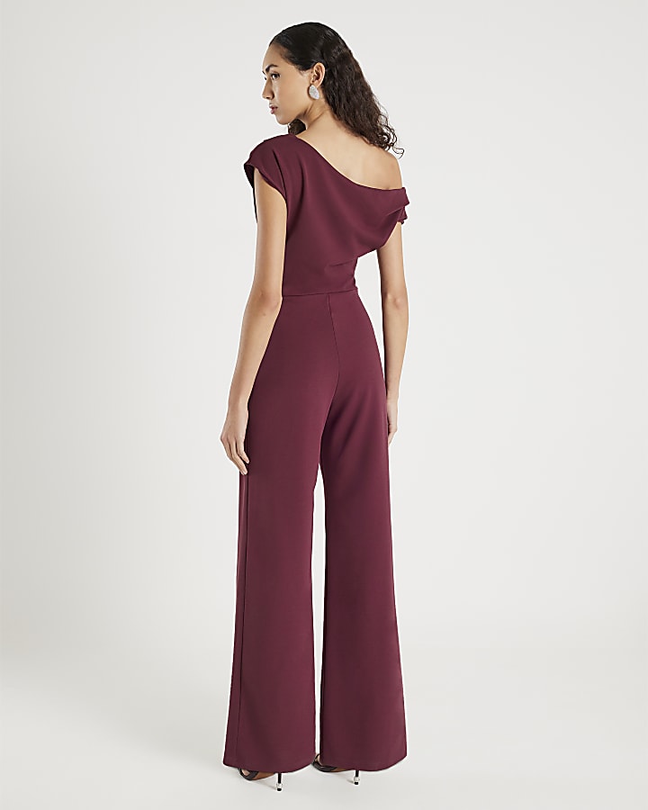 River Island Purple Short Sleeve Asymmetric Drape Jumpsuit