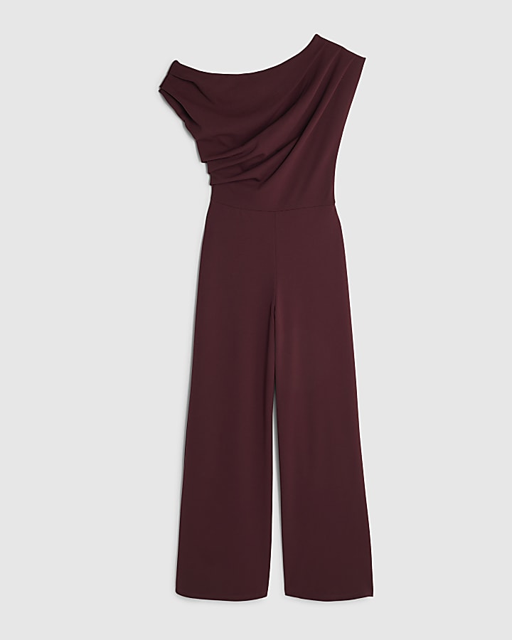 river island Purple Short Sleeve Asymmetric Drape Jumpsuit