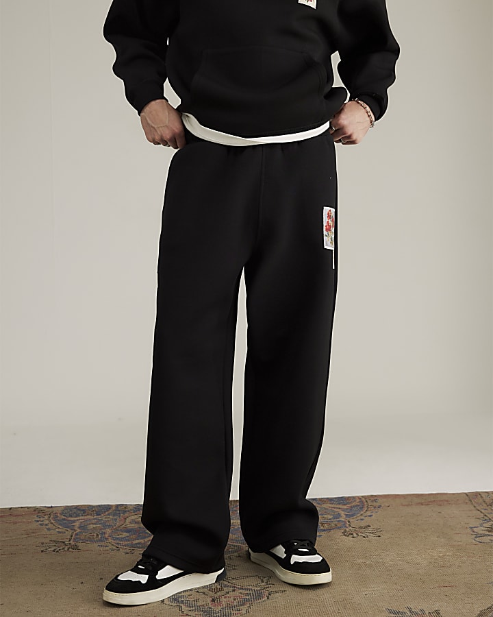 River Island Real Hackney Dave Black Floral Joggers