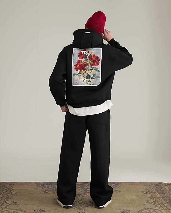 River Island Real Hackney Dave Black Floral Joggers