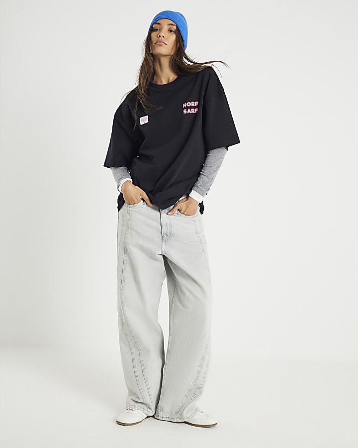 river island Real Hackney Dave Black Norf Sarf T-Shirt