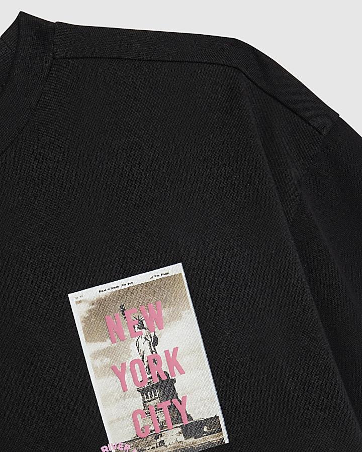 River Island Real Hackney Dave Boys Black NY T-shirt