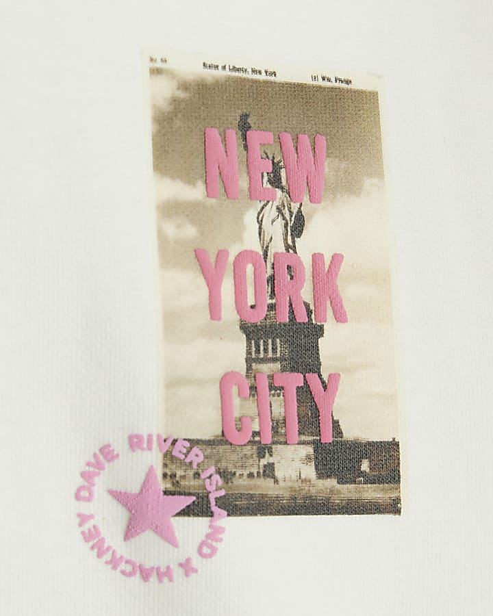 River Island Real Hackney Dave Boys Cream NY Hoodie