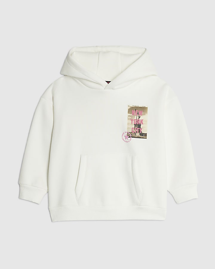 River Island Real Hackney Dave Cream Mini NY Hoodie