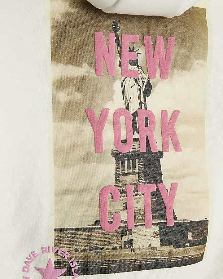 River Island Real Hackney Dave Cream Mini NY Hoodie