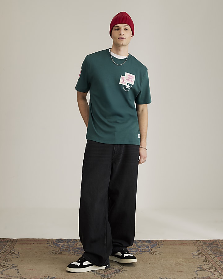 River Island Real Hackney Dave Green Floral T-shirt