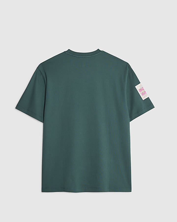 river island Real Hackney Dave Green Floral T-shirt