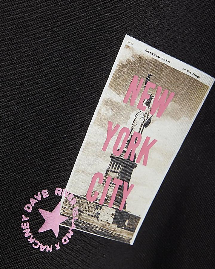 River Island Real Hackney Dave Mini Black NY T-shirt