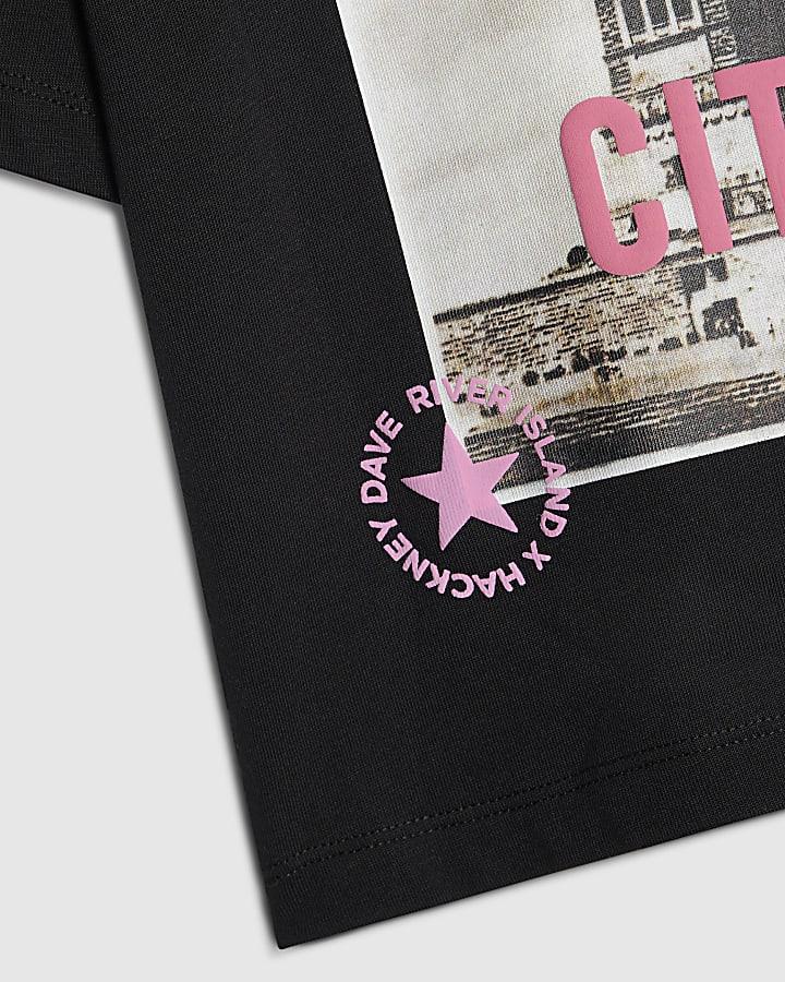 river island Real Hackney Dave Mini Black NY T-shirt