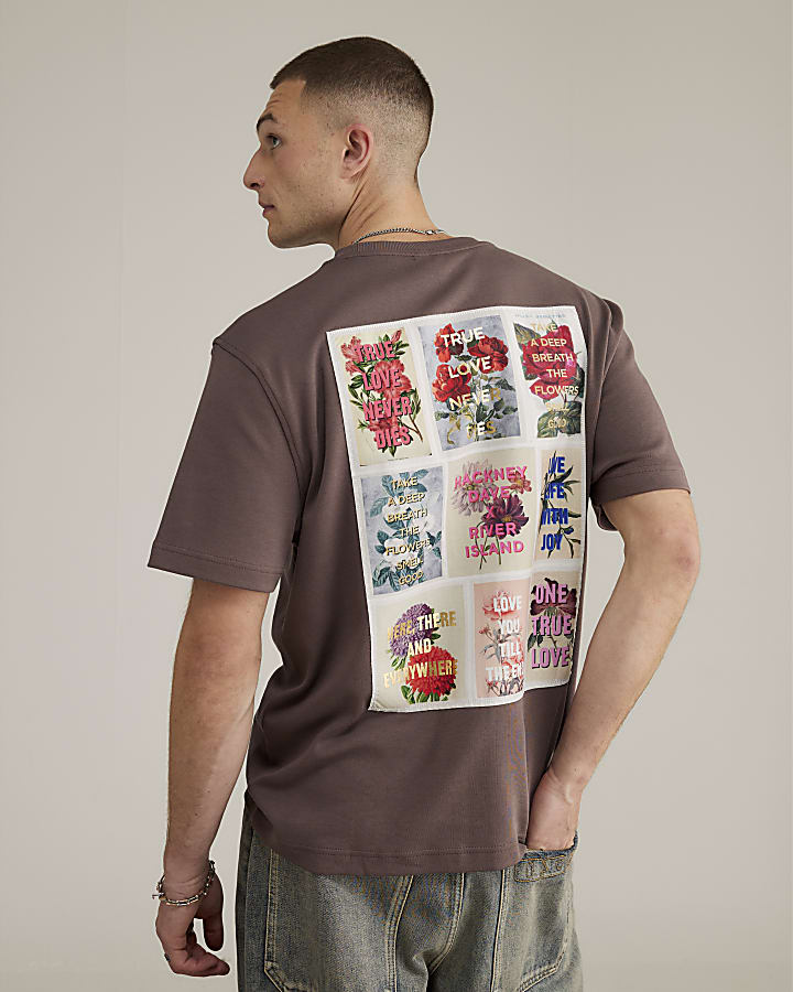 River Island Real Hackney Dave Purple Floral T-shirt