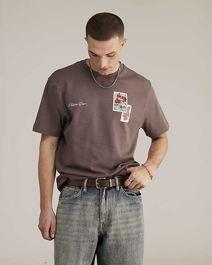 River Island Real Hackney Dave Purple Floral T-shirt