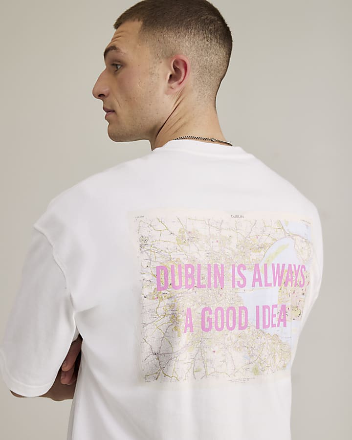 River Island Real Hackney Dave White Dublin T-Shirt