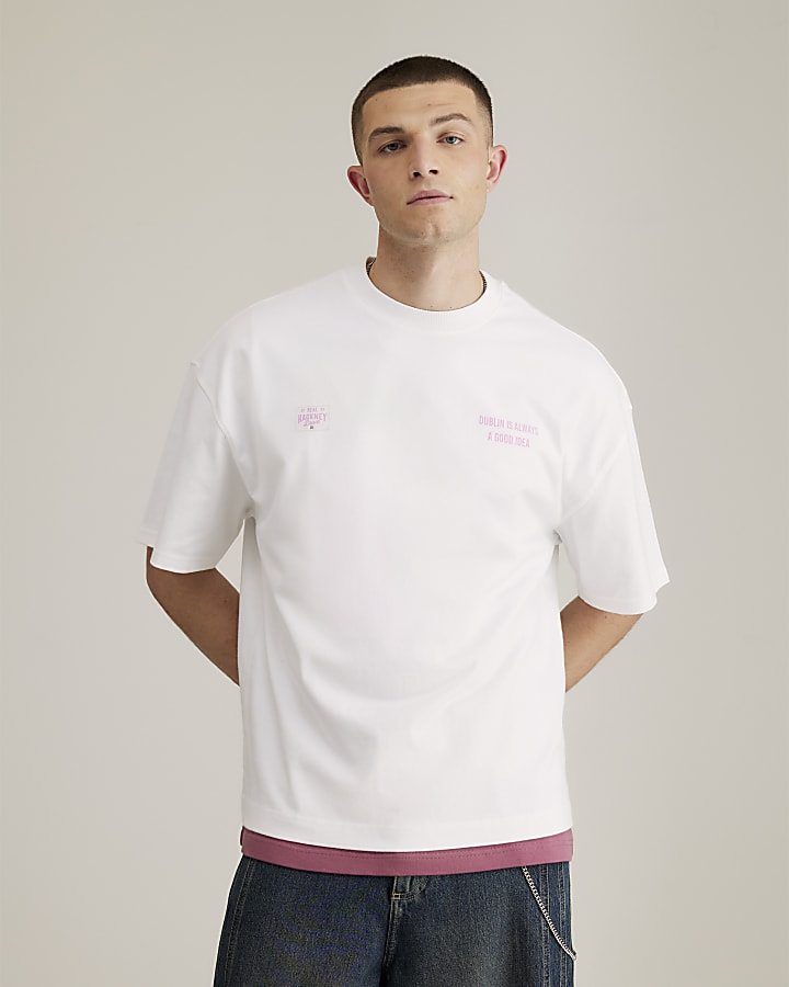 River Island Real Hackney Dave White Dublin T-Shirt