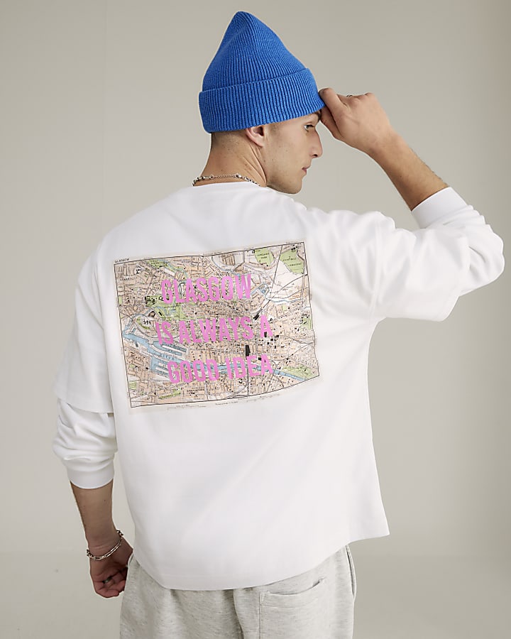 River Island Real Hackney Dave White Glasgow T-Shirt