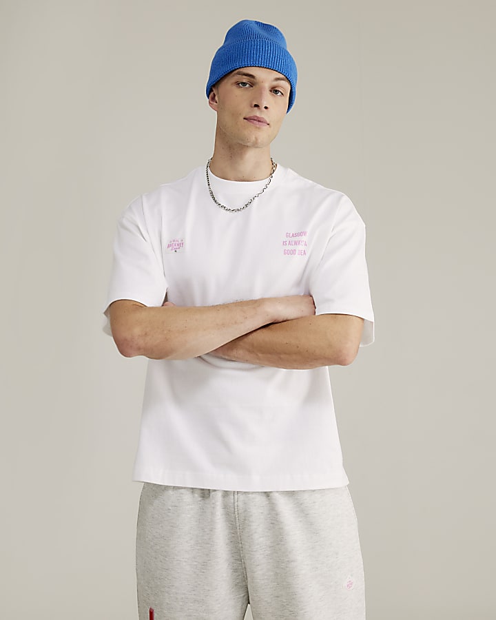 River Island Real Hackney Dave White Glasgow T-Shirt