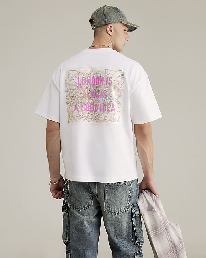 River Island Real Hackney Dave White London T-Shirt