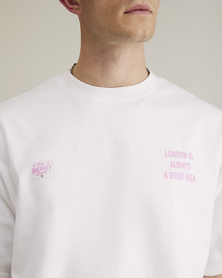 River Island Real Hackney Dave White London T-Shirt