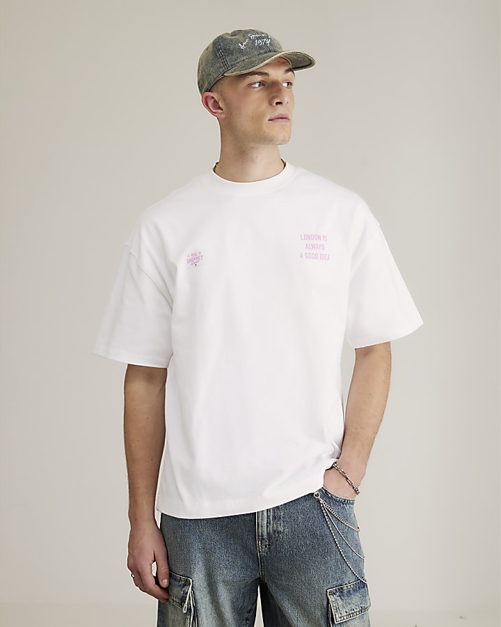 River Island Real Hackney Dave White London T-Shirt