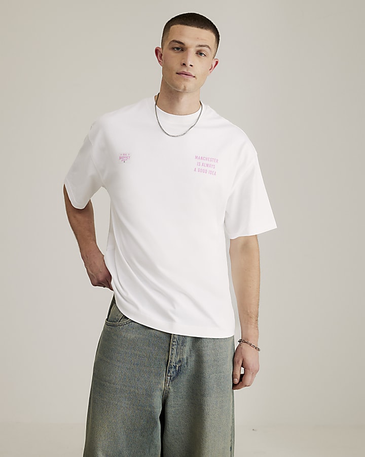 River Island Real Hackney Dave White Manchester T-Shirt