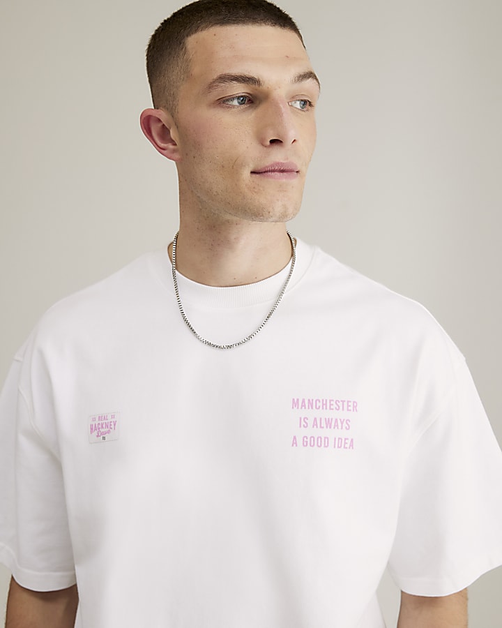 River Island Real Hackney Dave White Manchester T-Shirt