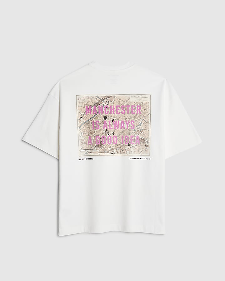 river island Real Hackney Dave White Manchester T-Shirt