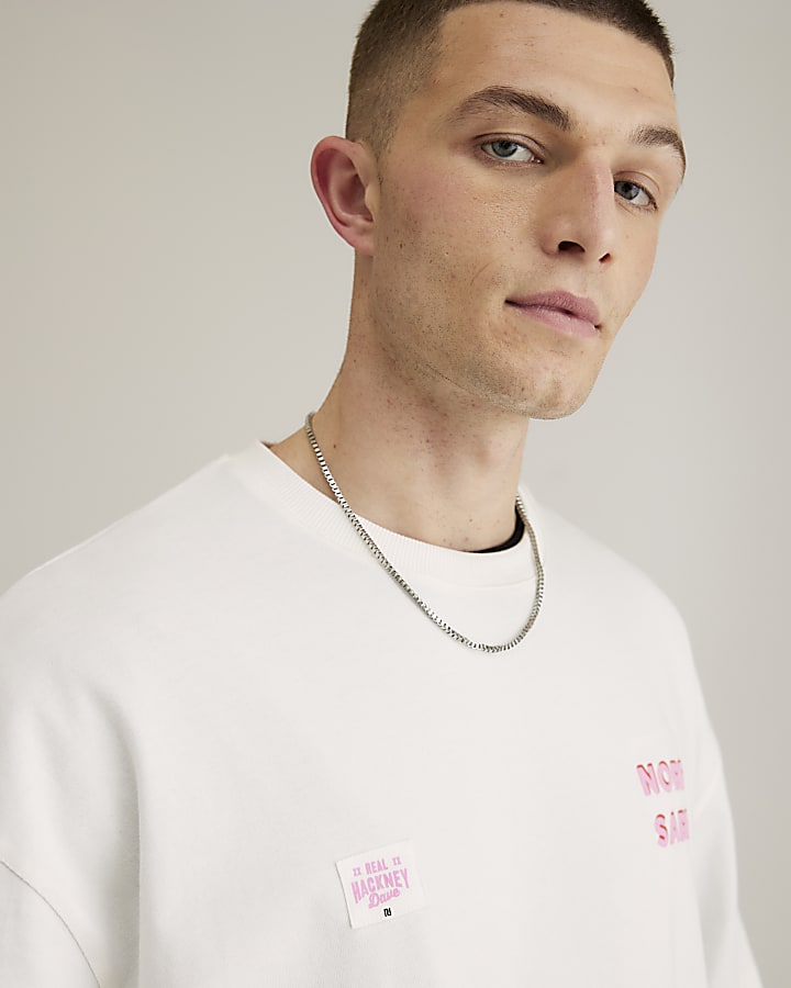 River Island Real Hackney Dave White Norf Sarf T-Shirt