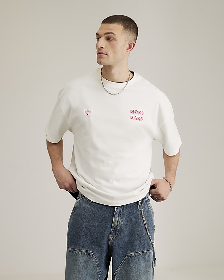 River Island Real Hackney Dave White Norf Sarf T-Shirt