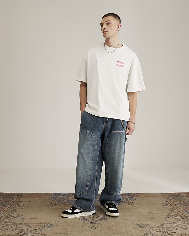 River Island Real Hackney Dave White Norf Sarf T-Shirt