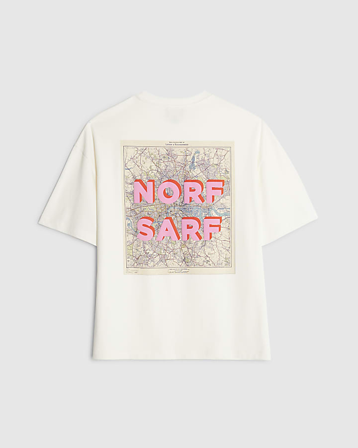 river island Real Hackney Dave White Norf Sarf T-Shirt