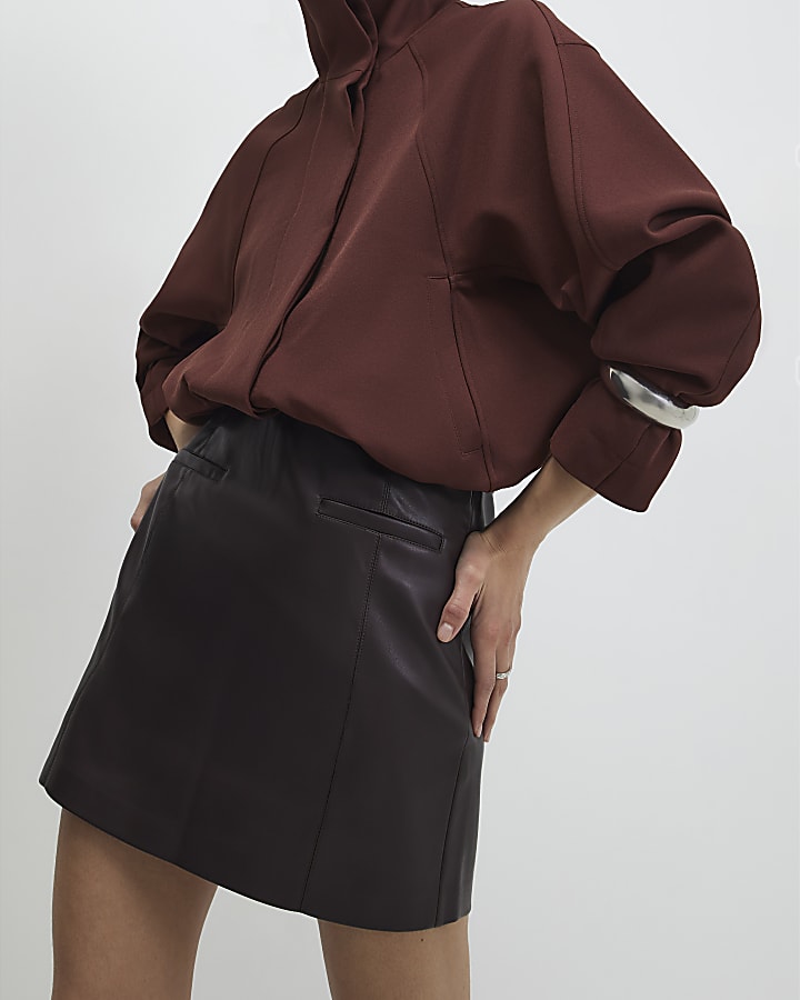 River Island Red Faux Leather Pocket Detail Mini Skirt