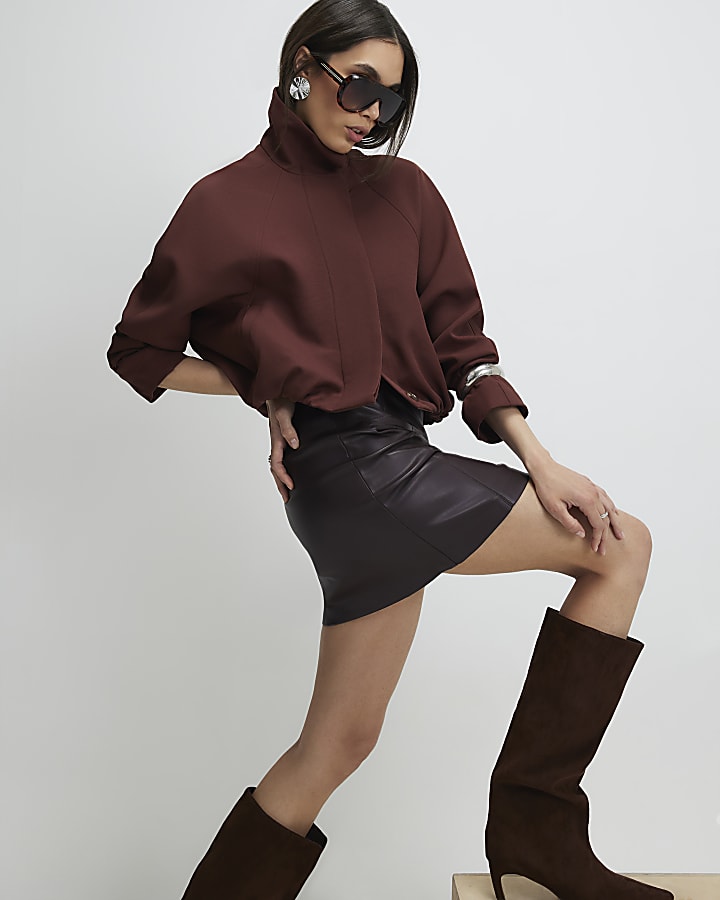 River Island Red Faux Leather Pocket Detail Mini Skirt