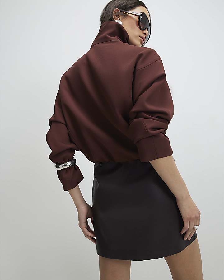 River Island Red Faux Leather Pocket Detail Mini Skirt