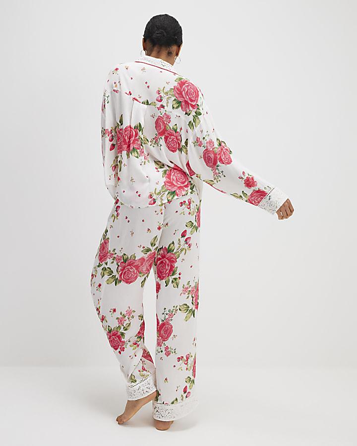 River Island Red Floral Shirt And Trousers Pyjama Set