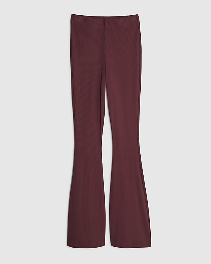 river island Red High Waisted Ribbed Flared Leggings