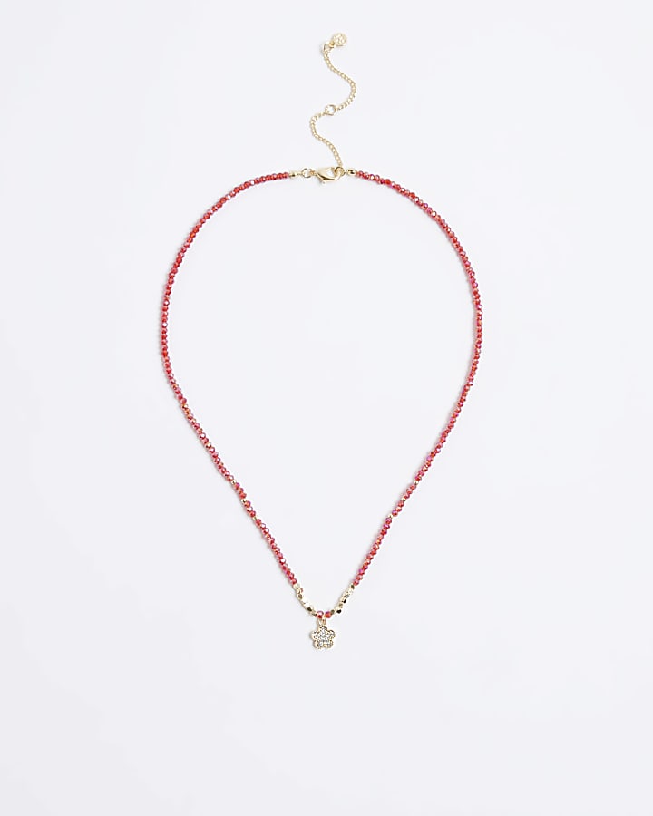 River Island Red January Birthstone Beaded Necklace