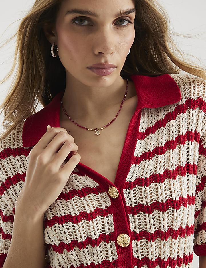 river island Red January Birthstone Beaded Necklace