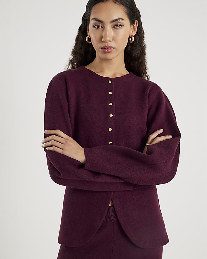 River Island Red Knit Long Sleeve Structured Cardigan