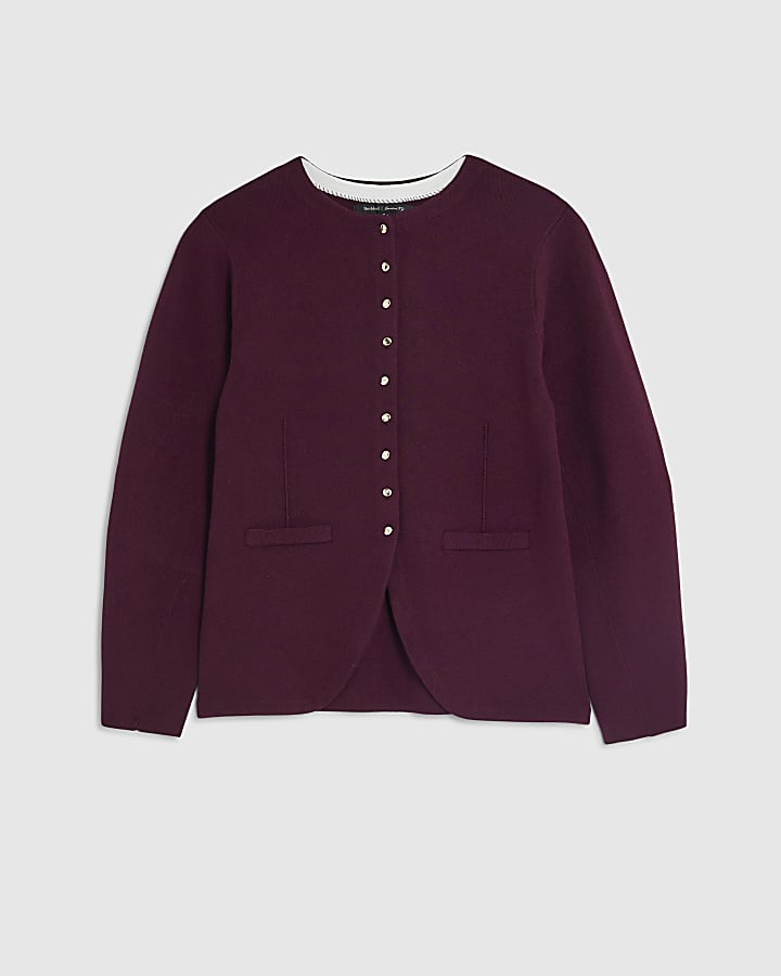 river island Red Knit Long Sleeve Structured Cardigan
