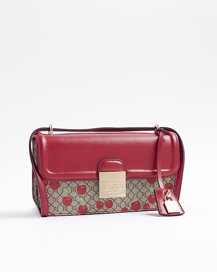 River Island Red Lock Cherry Monogram Satchel Bag Bundle
