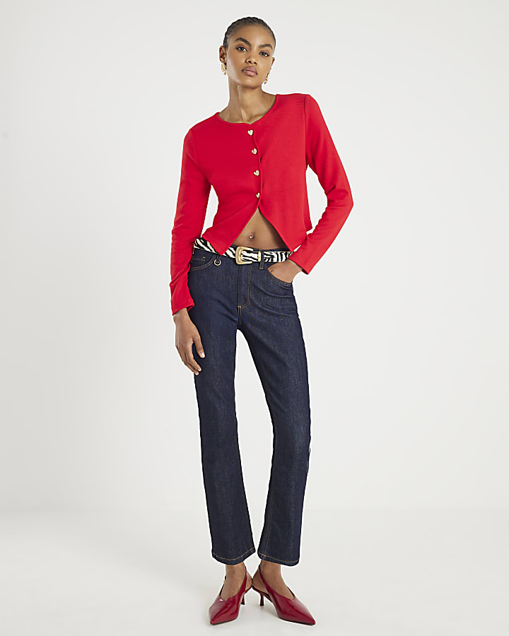 River Island Red Long Sleeve Cropped Heart Cardigan