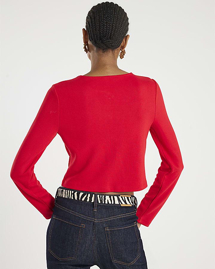 River Island Red Long Sleeve Cropped Heart Cardigan