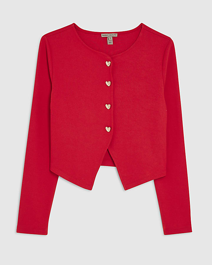 river island Red Long Sleeve Cropped Heart Cardigan