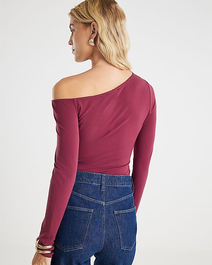 River Island Red Long Sleeve Gold Detail Asymmetric Top