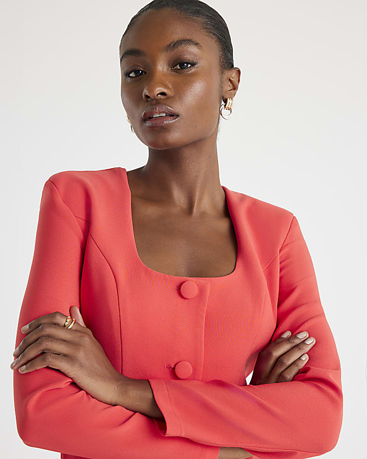 River Island Red Long Sleeve Square Neck Mini Blazer Dress