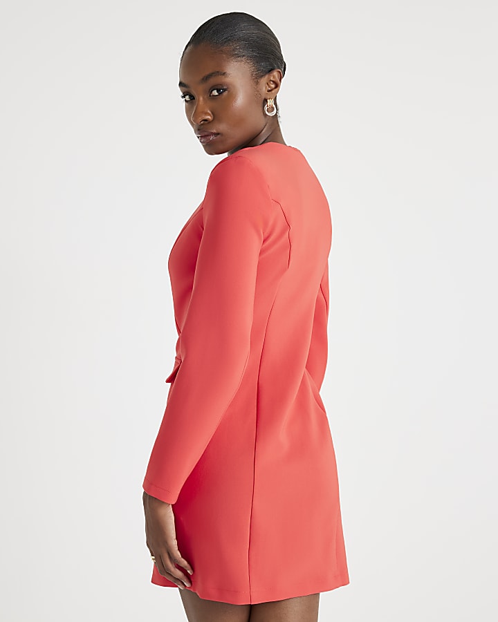 River Island Red Long Sleeve Square Neck Mini Blazer Dress
