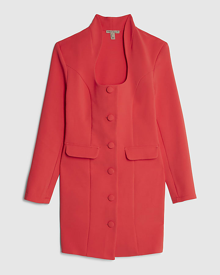 river island Red Long Sleeve Square Neck Mini Blazer Dress