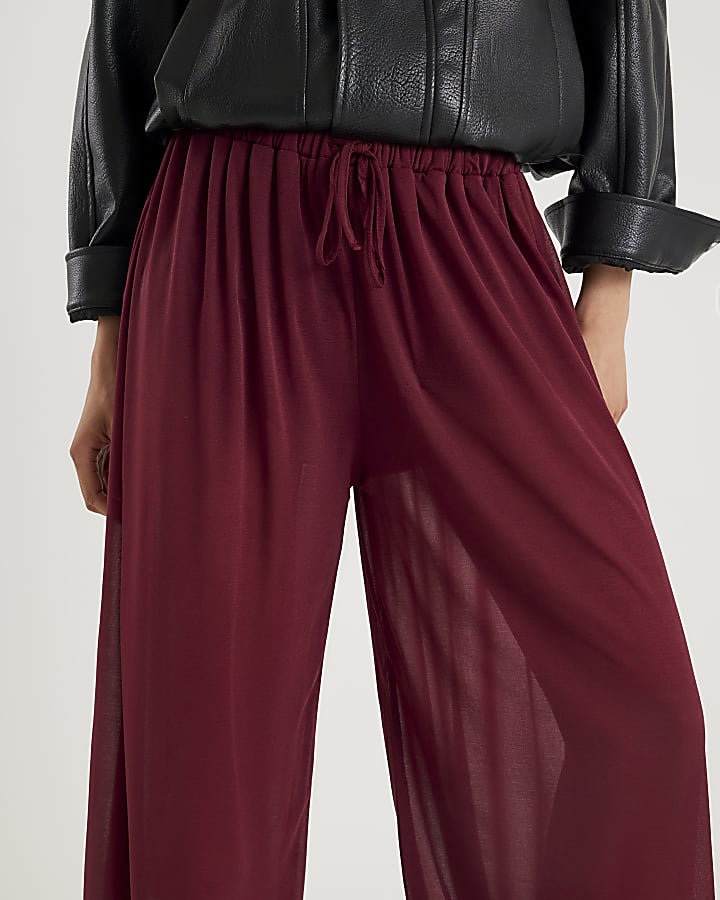 River Island Red Mesh Tie Waist Balloon Leg Trousers