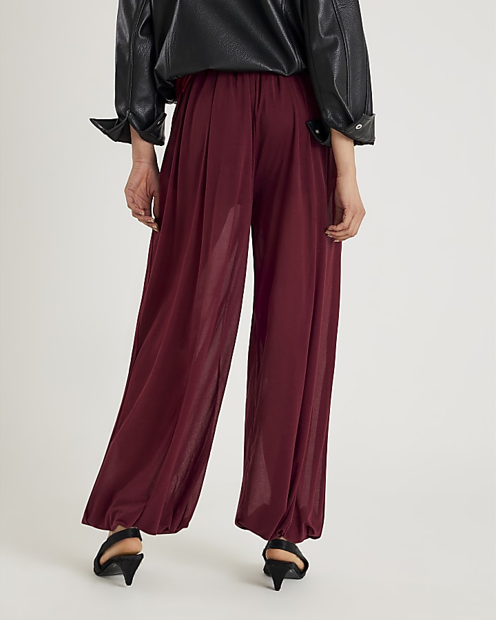 River Island Red Mesh Tie Waist Balloon Leg Trousers