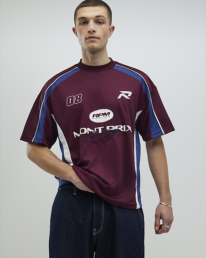River Island Red Oversized Fit Montprix Football T-Shirt