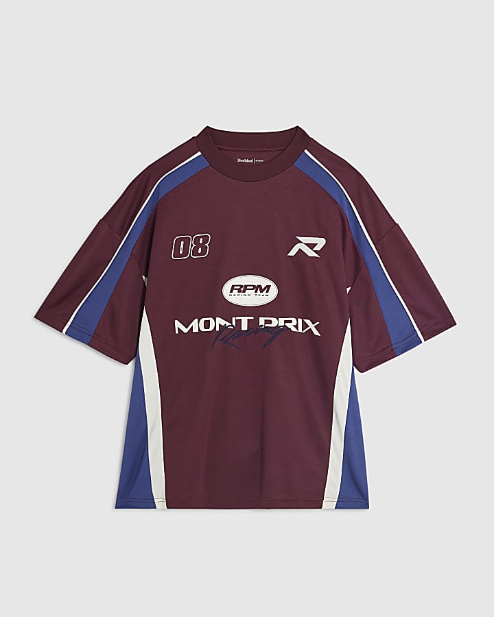 river island Red Oversized Fit Montprix Football T-Shirt